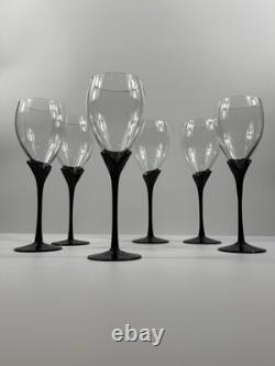 Vintage Colony Amaryllis Black Stem Wine Goblets Romania Set of 6 Tulip Glass