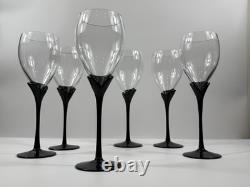 Vintage Colony Amaryllis Black Stem Wine Goblets Romania Set of 6 Tulip Glass