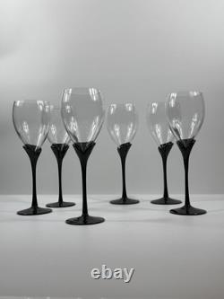 Vintage Colony Amaryllis Black Stem Wine Goblets Romania Set of 6 Tulip Glass