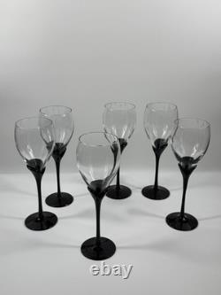Vintage Colony Amaryllis Black Stem Wine Goblets Romania Set of 6 Tulip Glass