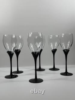 Vintage Colony Amaryllis Black Stem Wine Goblets Romania Set of 6 Tulip Glass