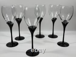 Vintage Colony Amaryllis Black Stem Wine Goblets Romania Set of 6 Tulip Glass