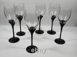 Vintage Colony Amaryllis Black Stem Wine Goblets Romania Set of 6 Tulip Glass