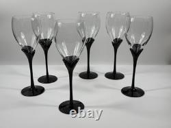 Vintage Colony Amaryllis Black Stem Wine Goblets Romania Set of 6 Tulip Glass