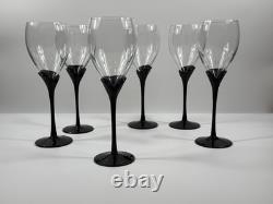 Vintage Colony Amaryllis Black Stem Wine Goblets Romania Set of 6 Tulip Glass