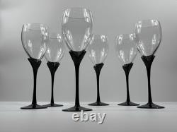 Vintage Colony Amaryllis Black Stem Wine Goblets Romania Set of 6 Tulip Glass