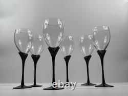 Vintage Colony Amaryllis Black Stem Wine Goblets Romania Set of 6 Tulip Glass