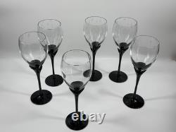 Vintage Colony Amaryllis Black Stem Wine Goblets Romania Set of 6 Tulip Glass