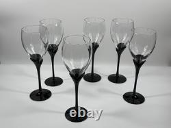 Vintage Colony Amaryllis Black Stem Wine Goblets Romania Set of 6 Tulip Glass