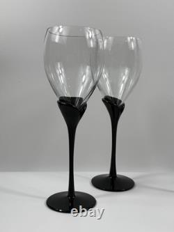 Vintage Colony Amaryllis Black Stem Wine Goblets Romania Set of 6 Tulip Glass