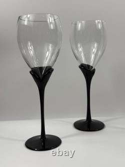 Vintage Colony Amaryllis Black Stem Wine Goblets Romania Set of 6 Tulip Glass