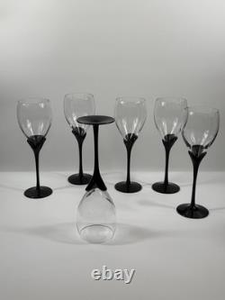 Vintage Colony Amaryllis Black Stem Wine Goblets Romania Set of 6 Tulip Glass