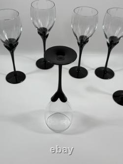 Vintage Colony Amaryllis Black Stem Wine Goblets Romania Set of 6 Tulip Glass