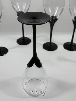 Vintage Colony Amaryllis Black Stem Wine Goblets Romania Set of 6 Tulip Glass