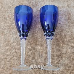 Vintage Colony pirouette cobalt blue wine glasses clear twisted stem set of 8
