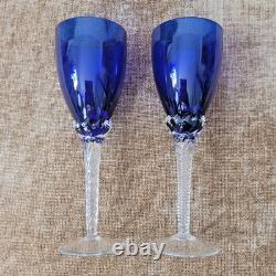 Vintage Colony pirouette cobalt blue wine glasses clear twisted stem set of 8