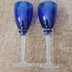 Vintage Colony pirouette cobalt blue wine glasses clear twisted stem set of 8
