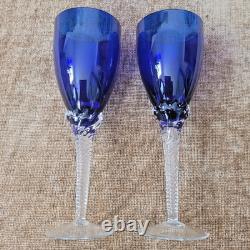Vintage Colony pirouette cobalt blue wine glasses clear twisted stem set of 8