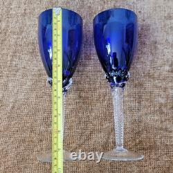 Vintage Colony pirouette cobalt blue wine glasses clear twisted stem set of 8