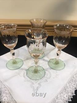 Vintage Cordial DEPRESSION Tiffin WATERMELON Glass 5 Diamond Optic Set 4