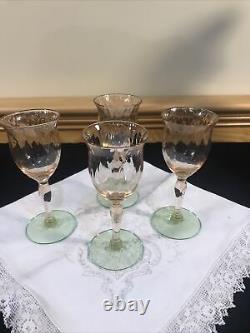 Vintage Cordial DEPRESSION Tiffin WATERMELON Glass 5 Diamond Optic Set 4