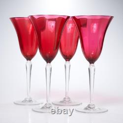 Vintage Cranberry Ruby Glasses Clear Stem Set of 4 Wine 8.5h Bohemian A