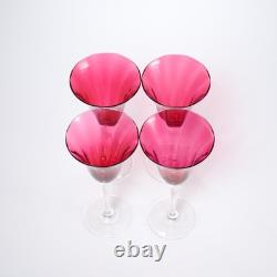 Vintage Cranberry Ruby Glasses Clear Stem Set of 4 Wine 8.5h Bohemian A