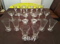 Vintage Crystal Champagne/Wine/Water Etched Glasses Set of 24. Elegant & Opulent