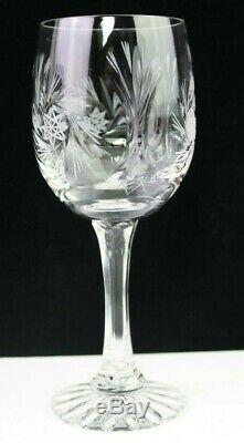 Vintage Crystal Clear Industries 8 Wine Glasses Cut MONICA PINWHEEL Arch 6.8