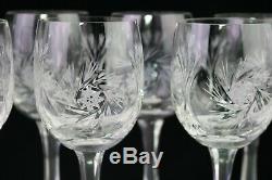 Vintage Crystal Clear Industries 8 Wine Glasses Cut MONICA PINWHEEL Arch 6.8