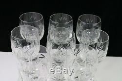Vintage Crystal Clear Industries 8 Wine Glasses Cut MONICA PINWHEEL Arch 6.8