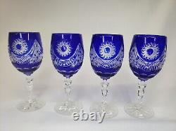 Vintage Crystal Cobalt Cut To Clear Wine Glasses Set Of 4 SEE PHOTOS