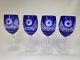 Vintage Crystal Cobalt Cut To Clear Wine Glasses Set Of 4 SEE PHOTOS