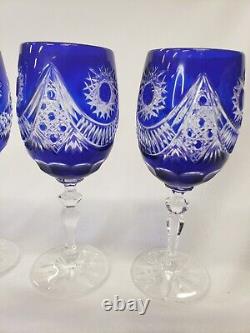 Vintage Crystal Cobalt Cut To Clear Wine Glasses Set Of 4 SEE PHOTOS
