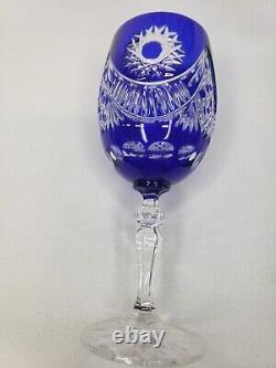 Vintage Crystal Cobalt Cut To Clear Wine Glasses Set Of 4 SEE PHOTOS
