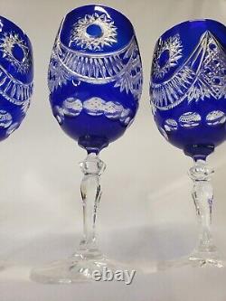 Vintage Crystal Cobalt Cut To Clear Wine Glasses Set Of 4 SEE PHOTOS