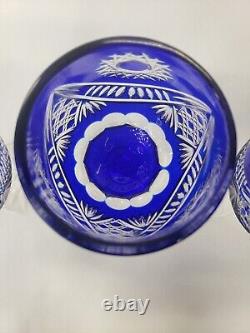 Vintage Crystal Cobalt Cut To Clear Wine Glasses Set Of 4 SEE PHOTOS