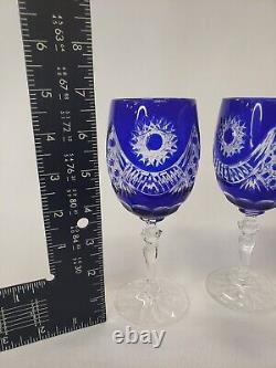 Vintage Crystal Cobalt Cut To Clear Wine Glasses Set Of 4 SEE PHOTOS