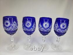 Vintage Crystal Cobalt Cut To Clear Wine Glasses Set Of 4 SEE PHOTOS