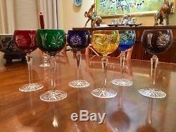 Vintage Crystal Colored Cut To Clear Czech Bohemian Wine Glass Set Of 6 Marked