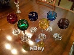Vintage Crystal Colored Cut To Clear Czech Bohemian Wine Glass Set Of 6 Marked