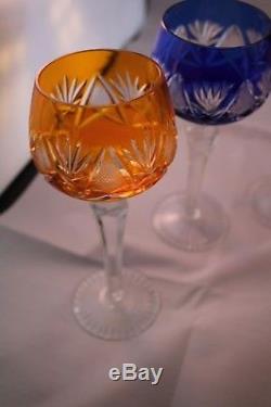 Vintage-Crystal-Colored-Cut-To-Clear-Wine- Hock Glass-Set-Of-6 BOHEMIAN