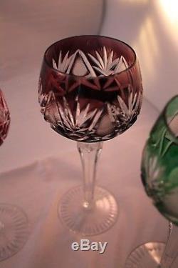 Vintage-Crystal-Colored-Cut-To-Clear-Wine- Hock Glass-Set-Of-6 BOHEMIAN