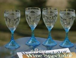 Vintage Crystal Etched Wine glasses, Set of 4, Tiffin Franciscan, circa 1920