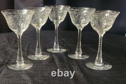 Vintage Crystal Hawkes American Brilliant Cut Wine Glasses #HAW4 Set of Five