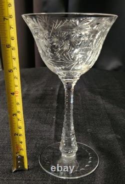 Vintage Crystal Hawkes American Brilliant Cut Wine Glasses #HAW4 Set of Five