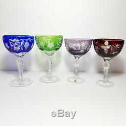 Vintage Crystal Multi Color Stemware Wine Glass Hock Cut to Clear EUC Lot Of 4
