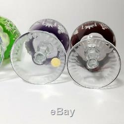 Vintage Crystal Multi Color Stemware Wine Glass Hock Cut to Clear EUC Lot Of 4