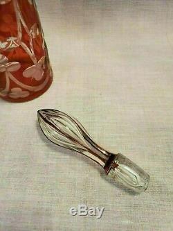 Vintage Crystal Red Cut To Clear Wine Decanter Cranberry Ruby withStopper 17 high