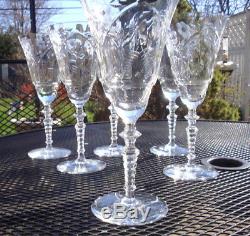Vintage Crystal Wine Glasses 6 Christmas Etched Optic Glass Hand Cut Stem